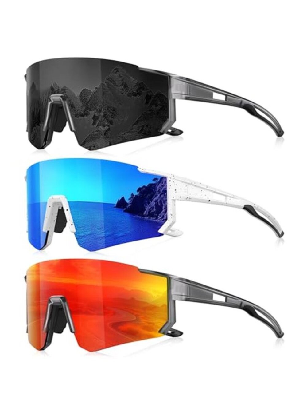 Mens Polarized Sunglasses 3Pack Wrap Around Sports Fishing Cycling UV Protection